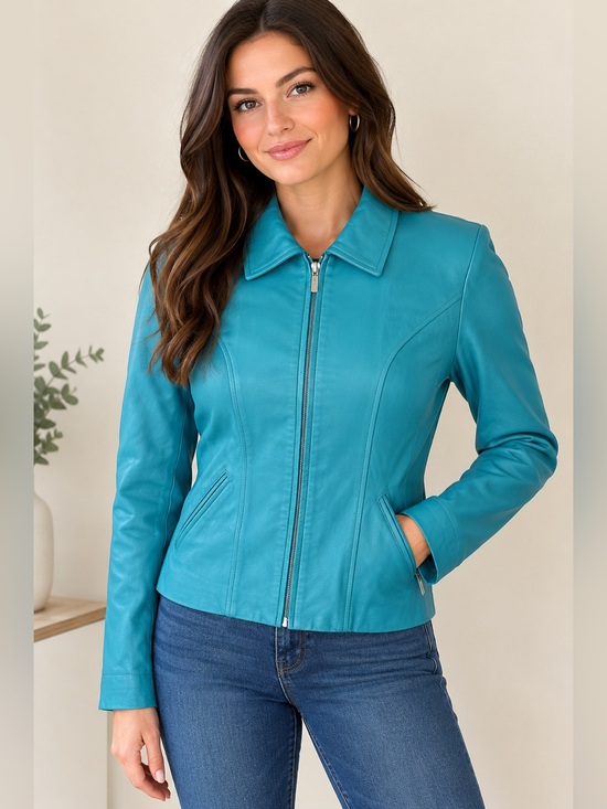 Dona Michi Jackets & Blazers - Vintage Y2K Turquoise Blue Italian Leather Moto Jacket W